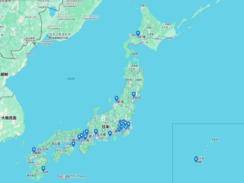 CALDOの店舗をGoogleMapでまとめた画像