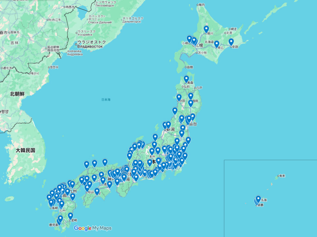 LAVAの店舗をGoogleMapでまとめた画像