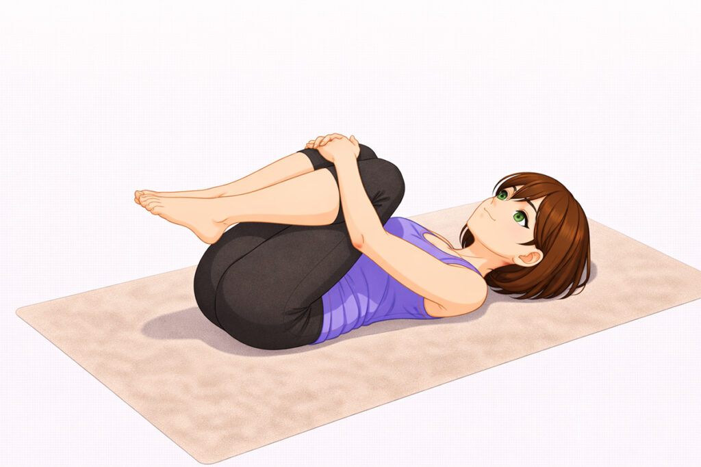 仰向けで両膝を胸に引き寄せ、抱えるガス抜きのポーズ
