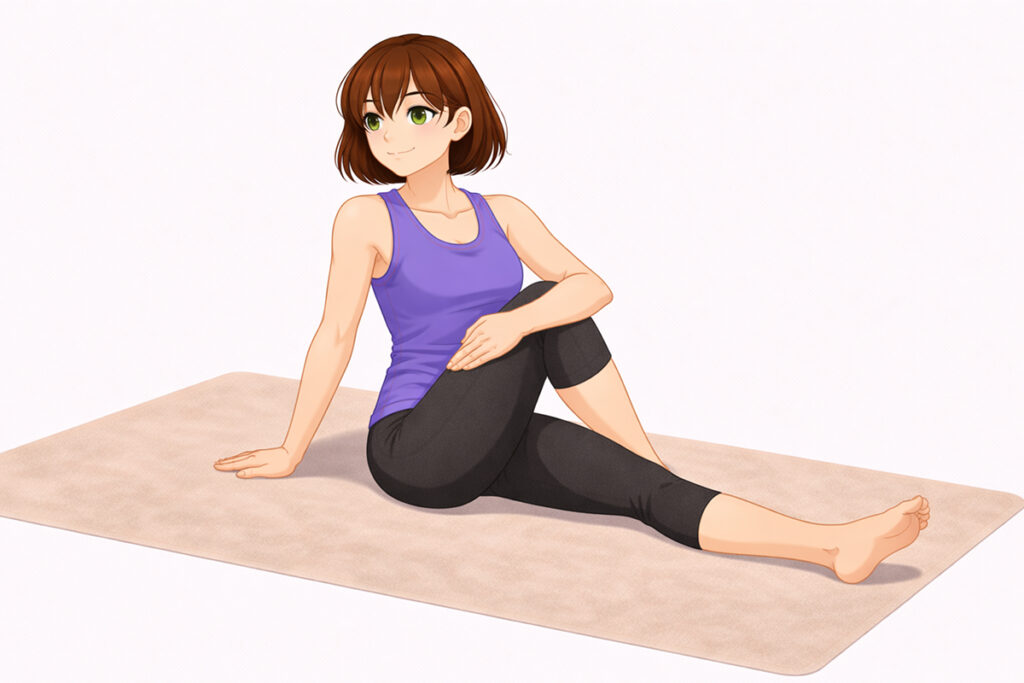 片脚を立てて上体を後ろにひねる座ったねじりのポーズ