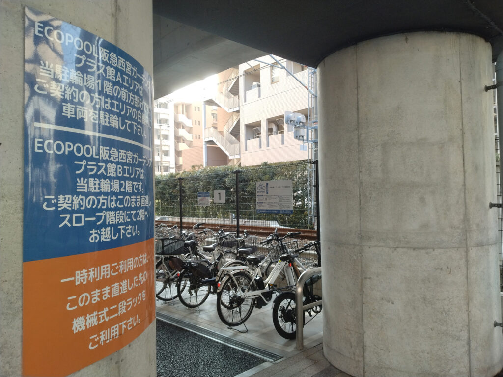 ピラティスKのビル下の駐輪場の写真